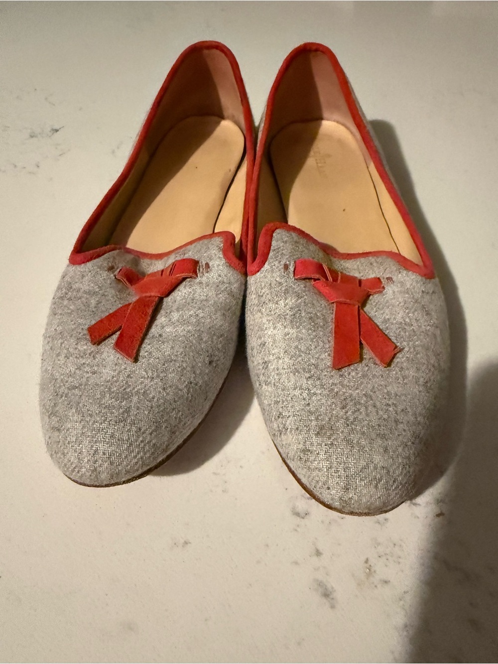Cole Haan Gray Wool Loafers with Orange Trim and Tassel